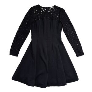 Boden Selena Black Lace Sleeve Fit Flare Pleated Dress UK10 US6